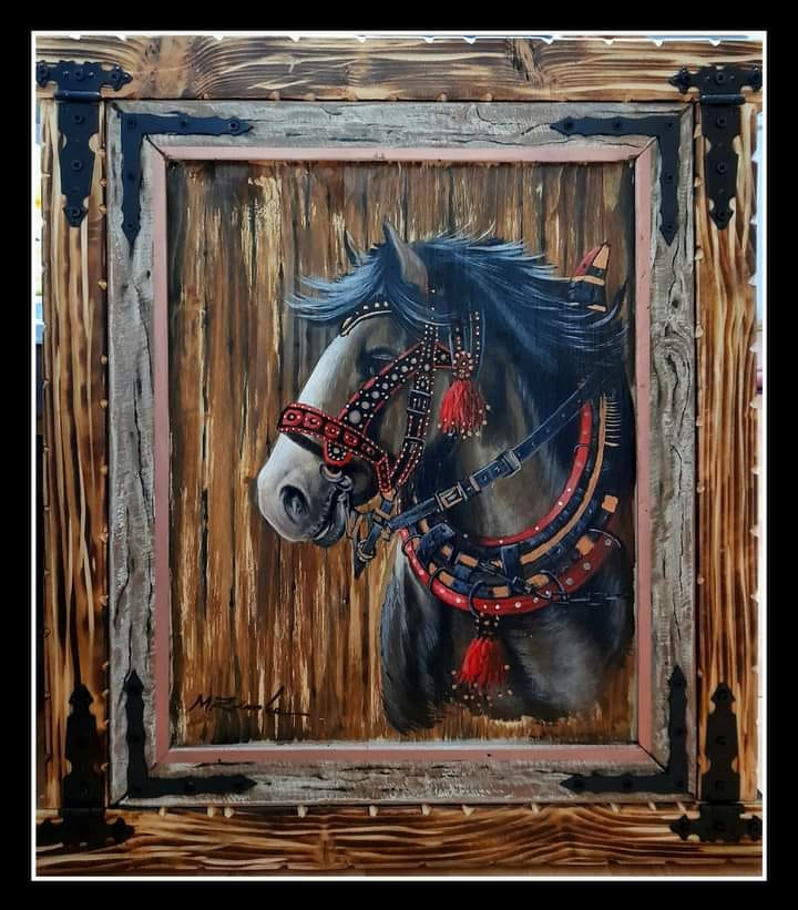 Tažný kůň - malba na dřevě - Autor Marek Zimka 1123
