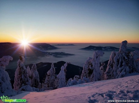 Mrazivý západ slunce na Lysé hoře 21.1. 2019 - Foto Jan Valach
